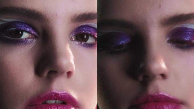 垂直视频90年代面部艺术化妆少女