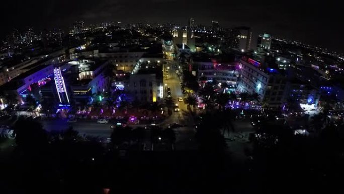 空中夜间视频海洋大道迈阿密海滩