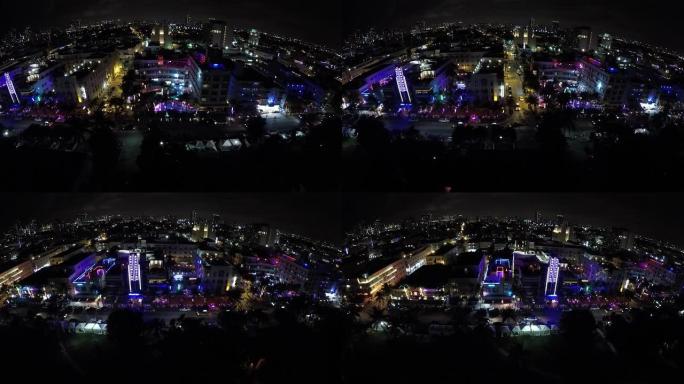 空中夜间视频海洋大道迈阿密海滩