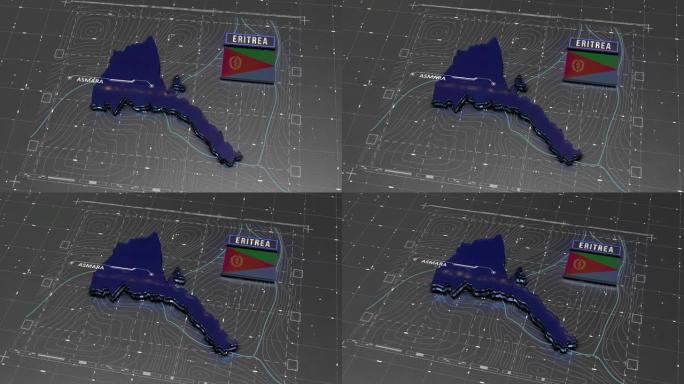 厄立特里亚地图数字背景循环4k
