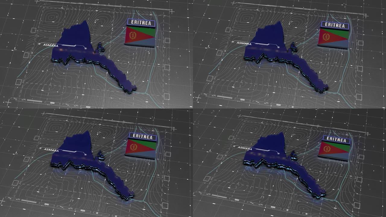 厄立特里亚地图数字背景循环4k