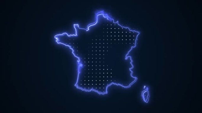 霓虹蓝色法国地图边界轮廓循环背景