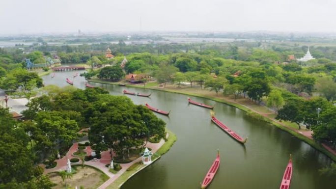 泰国传统建筑的无人机镜头，muangboranmuseum，古暹罗