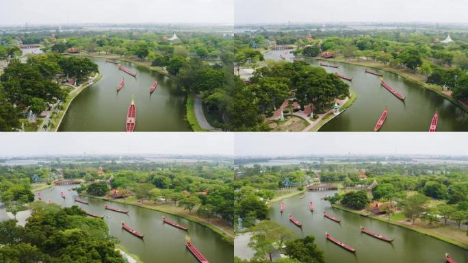 泰国传统建筑的无人机镜头，muangboranmuseum，古暹罗