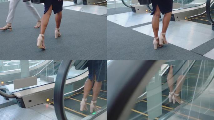 近距离双腿商务女性在自动扶梯上行走公司办公室女主管4k镜头