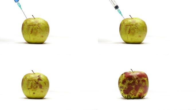 基因改造注射器苹果转基因食品有害水果农业