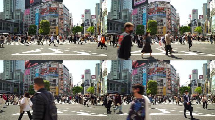 走在涩谷横渡路上的人们，东京，日本