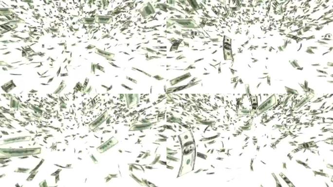 一百美元的钞票从空中掉下来。循环