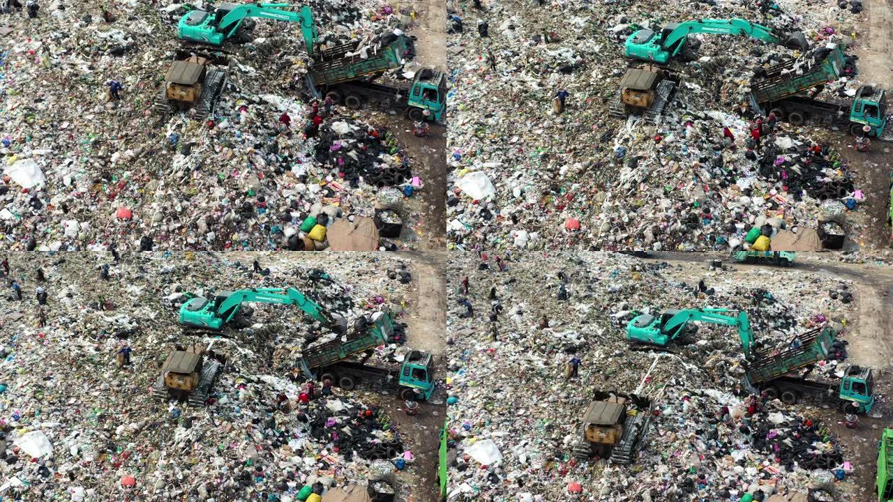 垃圾填埋场鸟瞰图环卫工作城市生活垃圾废旧