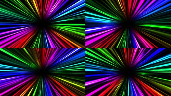 4K 3D渲染彩色经线环星爆发，飞越超空间，无尽的超跳跃隧道，VJ环高速五彩