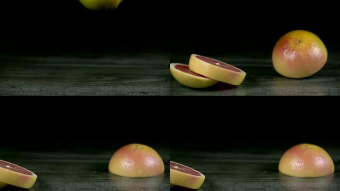 高清慢速: 切成薄片的葡萄柚会因撞击而分崩离析