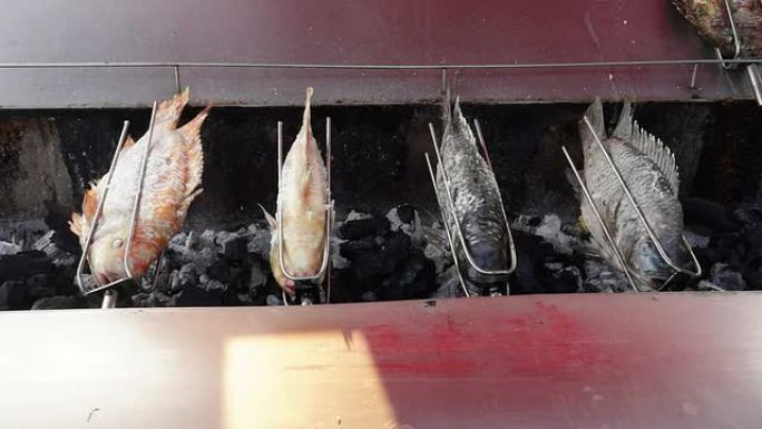 户外鱼类烧烤-前视图
