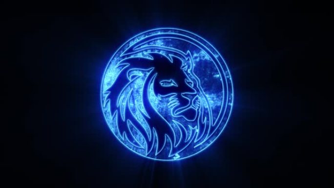 在空的黑色背景上孤立的发光狮子标志的动画