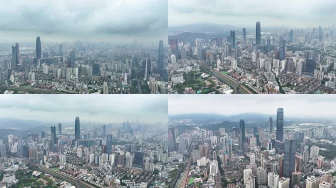 5K鸟瞰航拍暴风雨来临前的深圳全景14