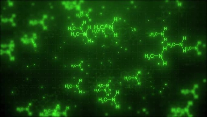 化学结构背景。化学式结构移动动画。相机飞行通过化学式结构保健医学背景，多巴胺排毒结构背景