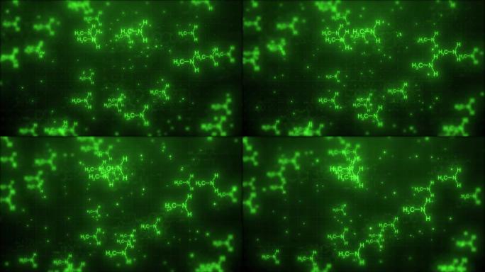 化学结构背景。化学式结构移动动画。相机飞行通过化学式结构保健医学背景，多巴胺排毒结构背景