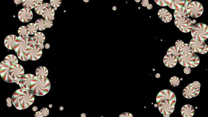 框架形状的焦糖棒棒糖，复制空间。糖果红色白色绿色圣诞节。孤立
