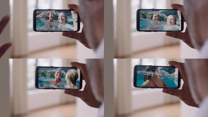 年轻人视频聊天使用智能手机美女朋友度假游泳分享旅游体验度假乐趣