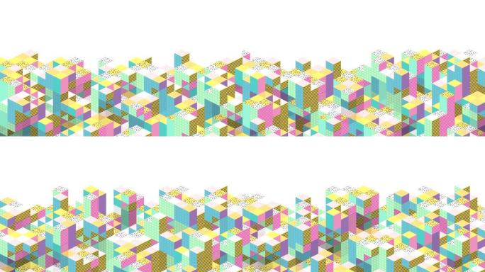 复古立方体循环。孟菲斯设计，80-90年代风格。具有复制空间的3D块