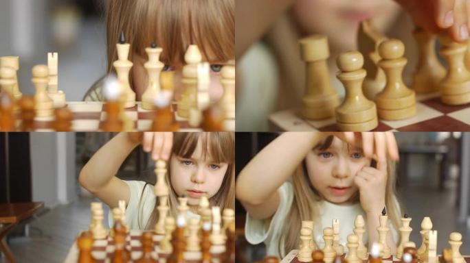 美丽的小女孩学习下棋