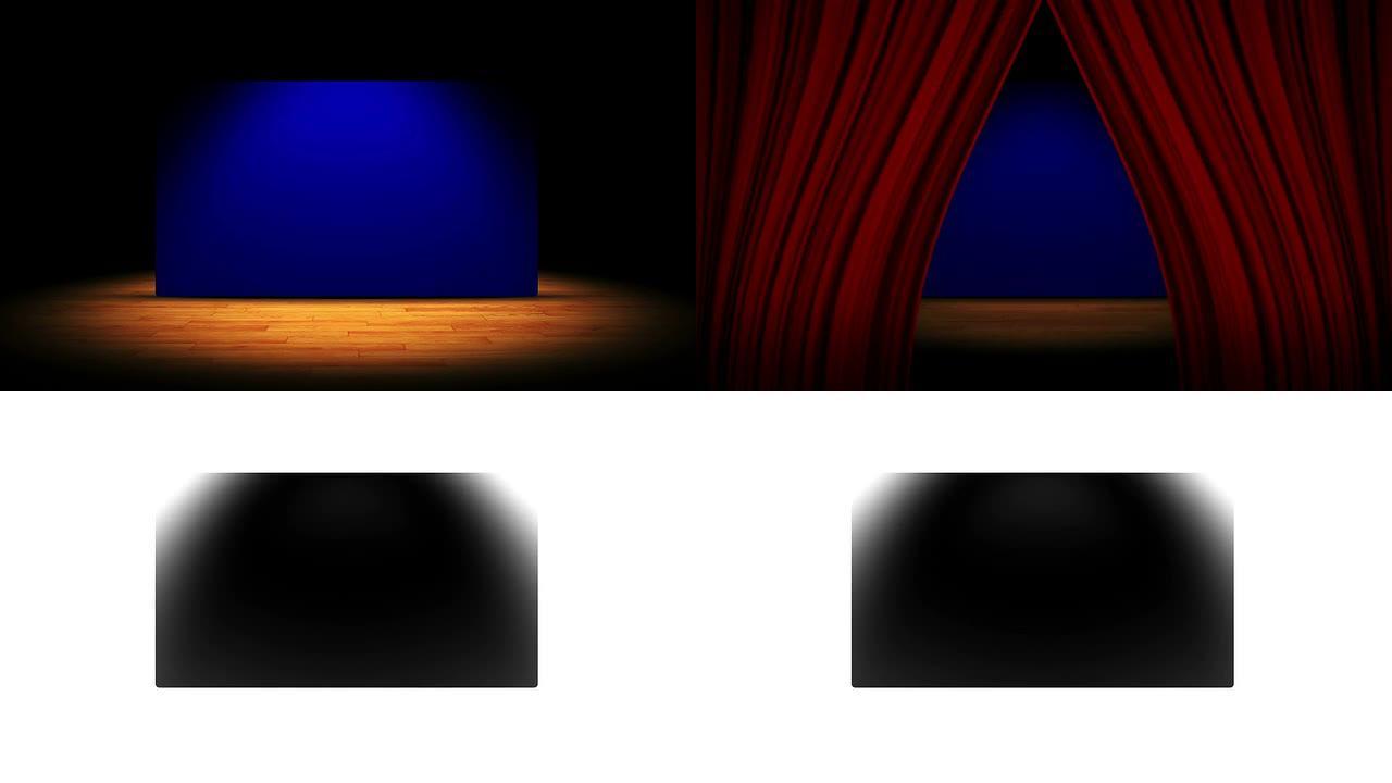 剧院，舞台和窗帘，带有蓝屏和Alpha频道