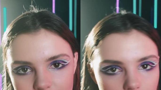 垂直视频90年代化妆复古时尚女孩脸