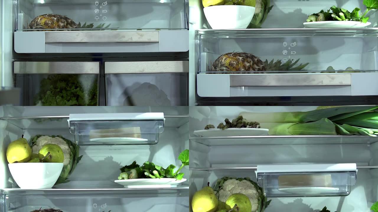 菠萝和其他食物保存在冰箱的门上
