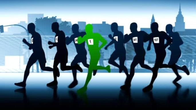 绿色跑步者。奔跑的人的轮廓。