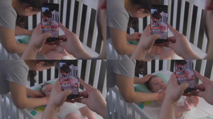 父亲与孩子合影手机拍照特写视频素材