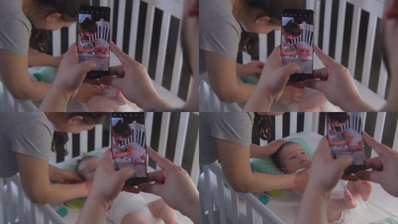 父亲与孩子合影手机拍照特写视频素材