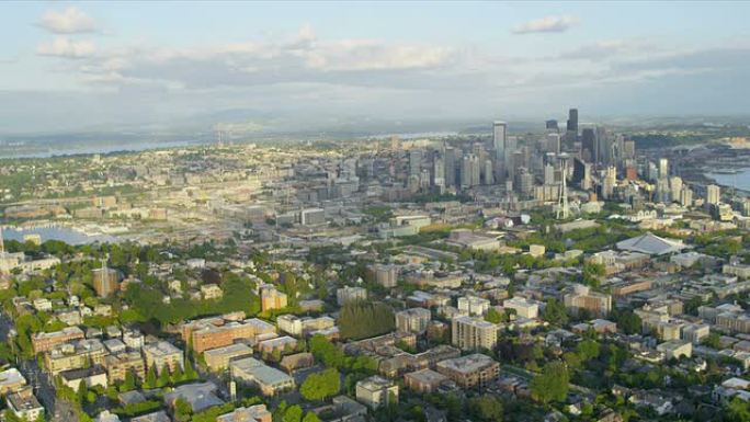 鸟瞰图太空针塔美国西雅图市中心