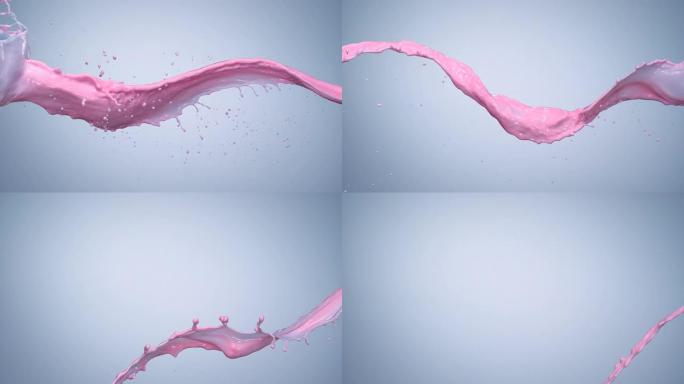 乳白色粉色液体飞溅，慢动作