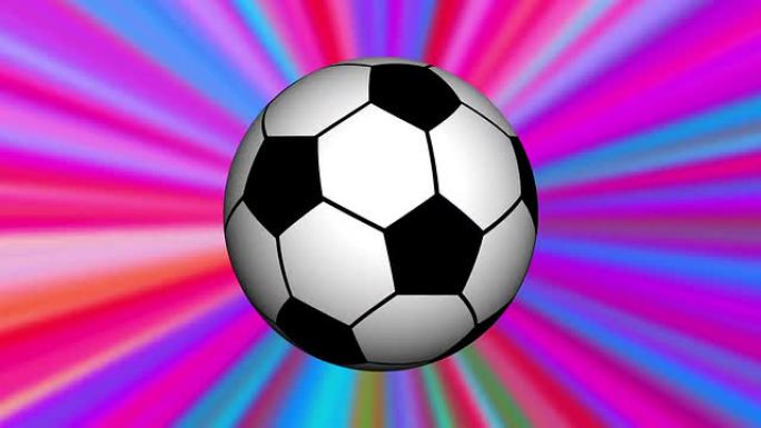 彩色背景上旋转的足球，无缝循环