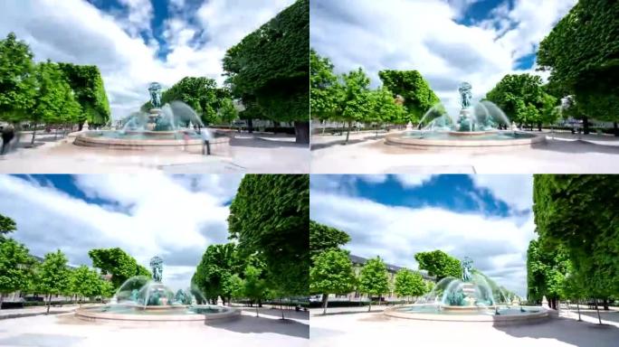 天文台的喷泉或位于法国巴黎卢森堡公园以南的Jardin Marco Polo四大洲的喷泉