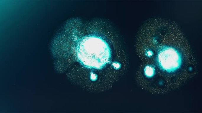 通过显微镜背景观察到的极端特写发光人体细胞