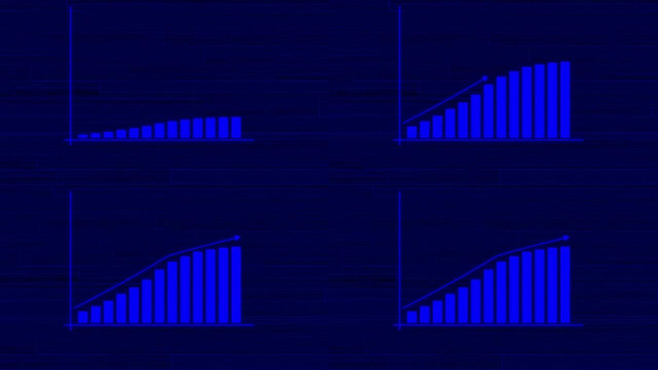 黑色几何线形背景上的蓝色动画数字业务图。rs_435