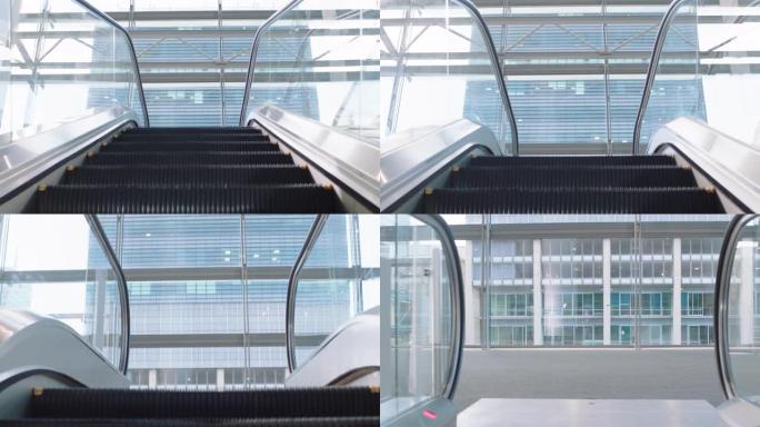 pov空自动扶梯楼梯在机场城市地铁旅游公司梯子概念4k镜头