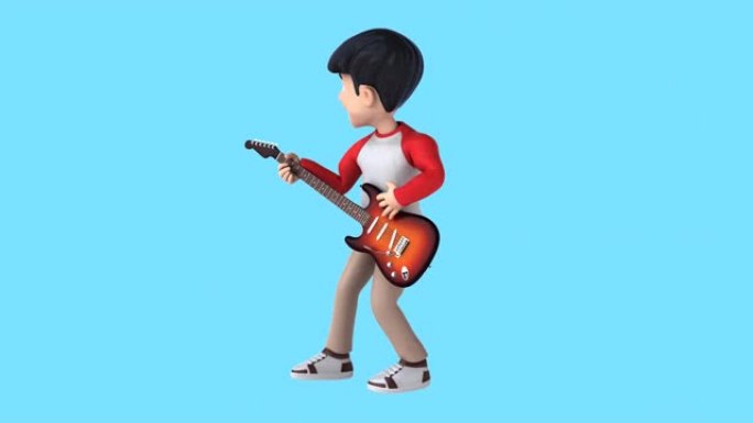 有趣的3D卡通少年弹吉他 (含阿尔法频道)