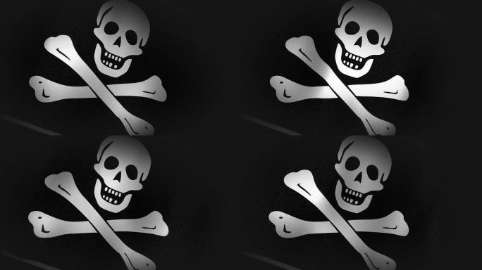 海盗旗的3D动画，海盗旗特写画布纹理