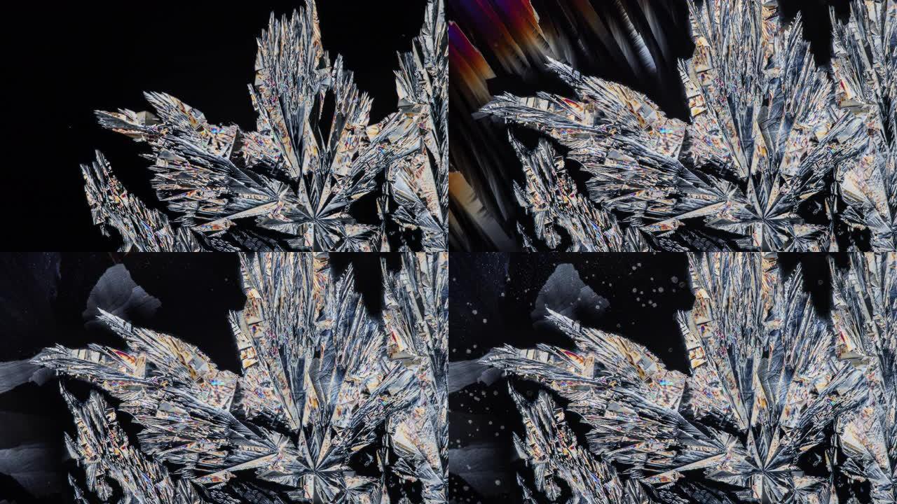 偏光显微镜下碳酸盐的结晶似乎正在融化雪花