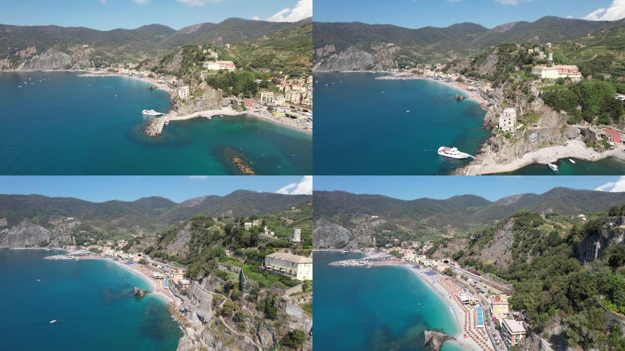 意大利蒙特罗索al Mare一个色彩缤纷的小镇上的航拍视频