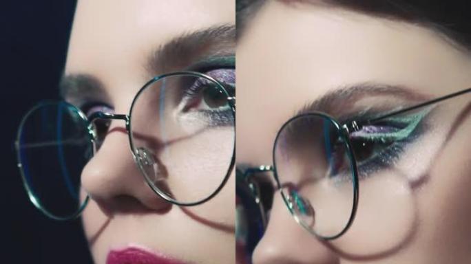 垂直视频复古眼镜90年代时尚女孩脸