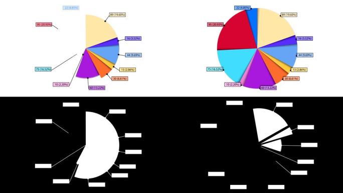 动画饼图，十个部分。两个版本。哑光。