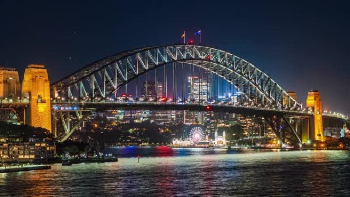 悉尼海港大桥和悉尼海滨的时间流逝在澳大利亚新南威尔士州悉尼的环形码头附近