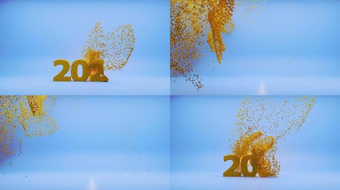 2024用橙色粒子改变2025年年，3d渲染