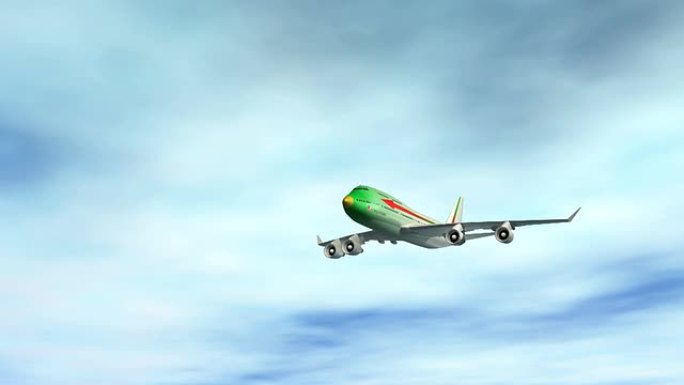 绿色巨型喷气式飞机飞越