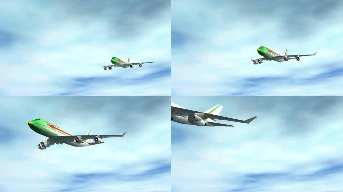 绿色巨型喷气式飞机飞越