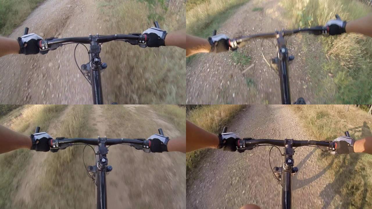 车载摄像头: 骑自行车的人在树林里骑山地自行车