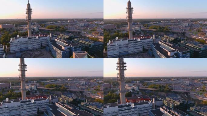 芬兰赫尔辛基电视塔的真棒无人机视角。