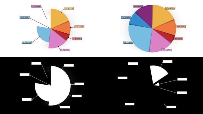 动画饼图，七个部分。两个版本。哑光。